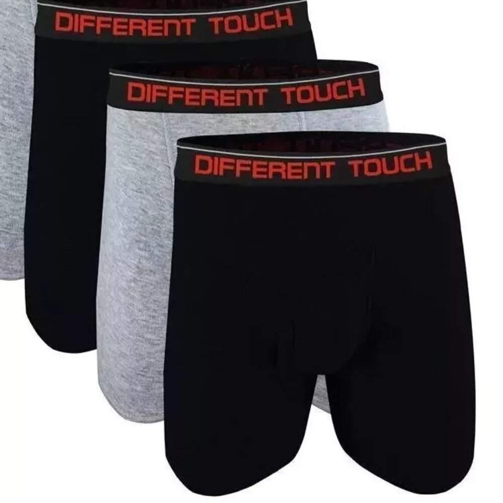 3 pair Different Touch Men's Long Leg Boxer Briefs 4X -6X Big & Tall Gray/ Black